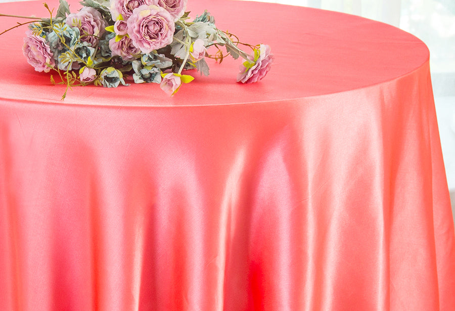 120" Seamless Round Satin Tablecloth - Coral (1pc)