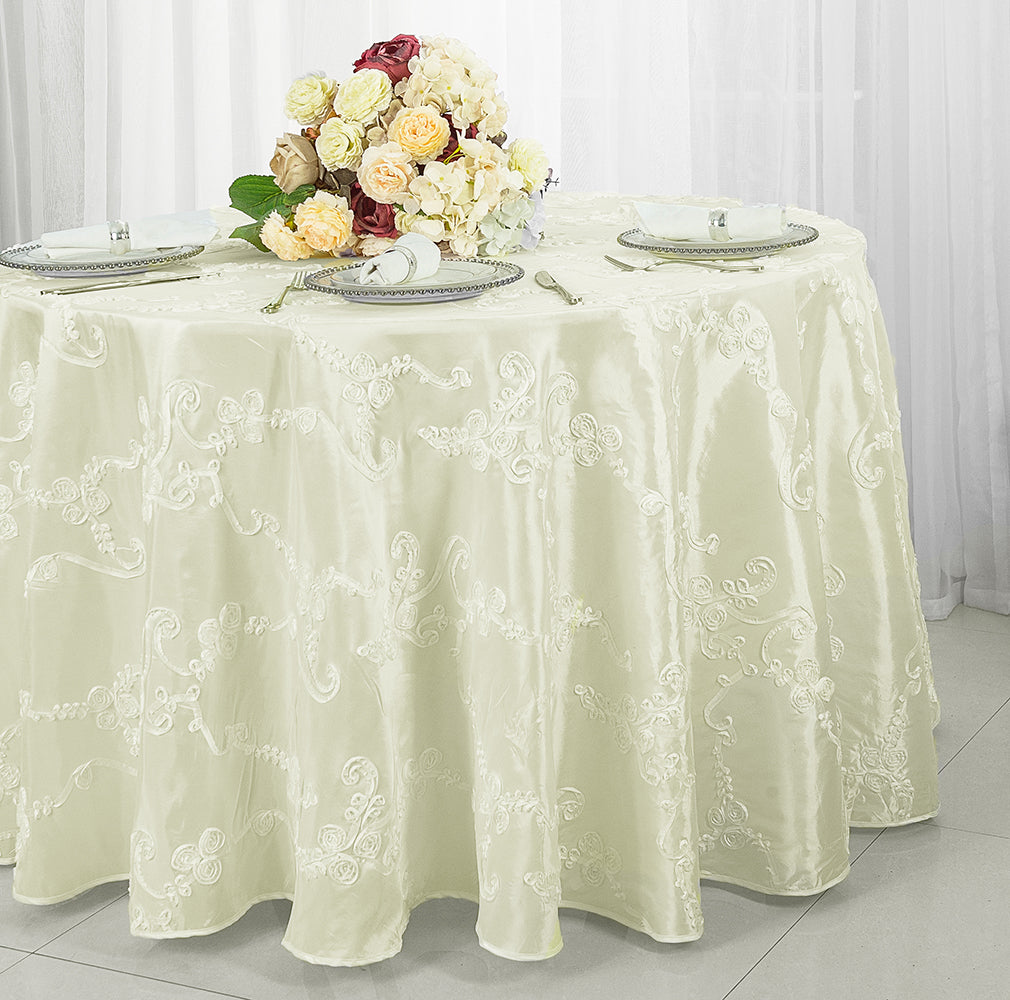 132" Round Ribbon Taffeta Tablecloth - Ivory (1pc)