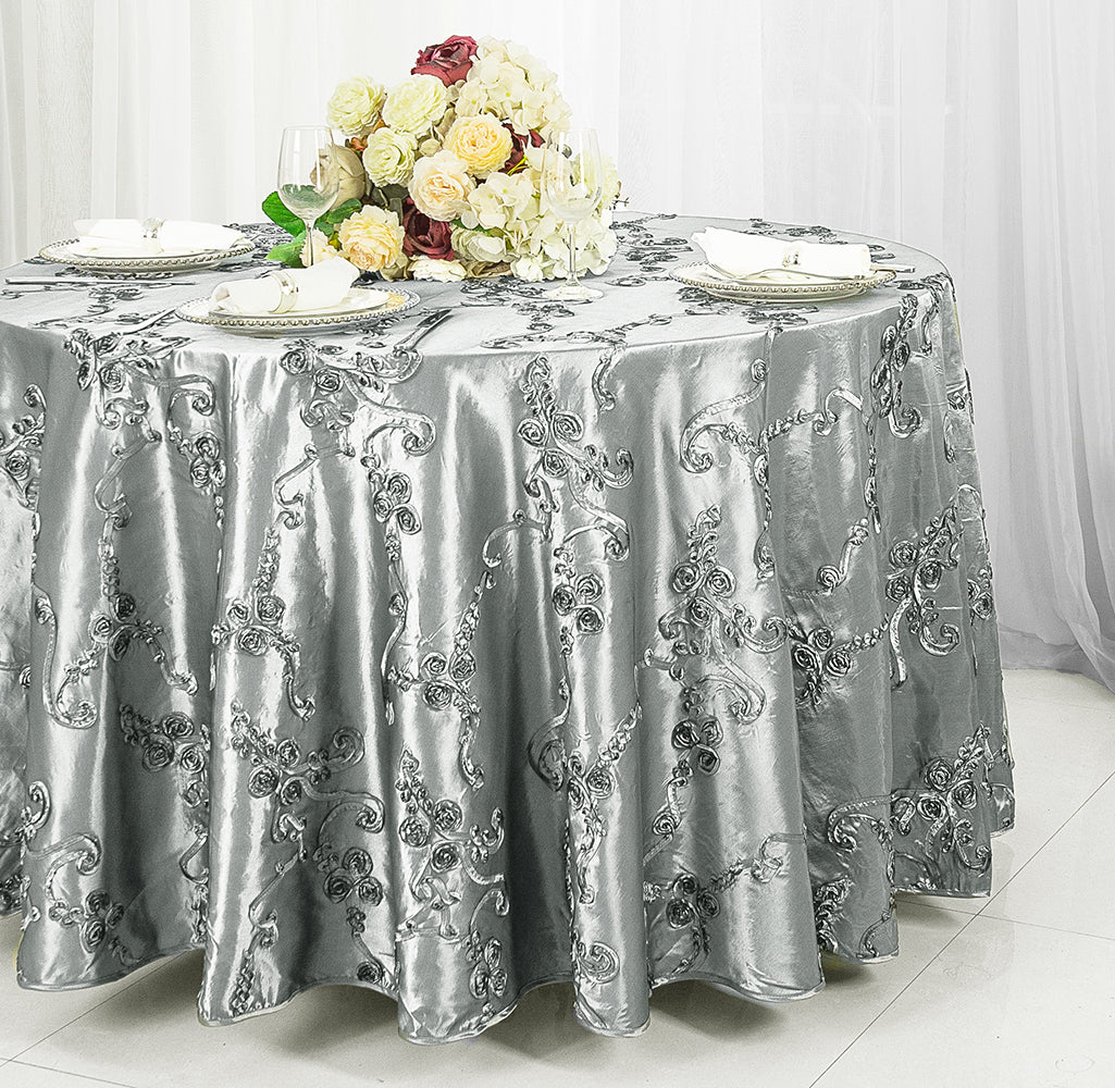 120" Seamless Round Ribbon Taffeta Tablecloth - Silver (1pc)