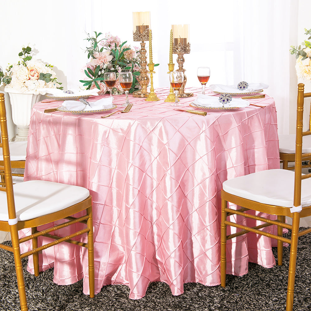 Nappe ronde en taffetas pincé de 90 po - Rose (1 pièce)