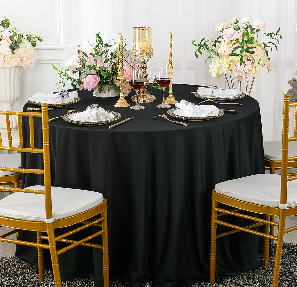 120" Seamless Round Scuba (Wrinkle-Free) (240 GSM) Tablecloth - Black (1pc)