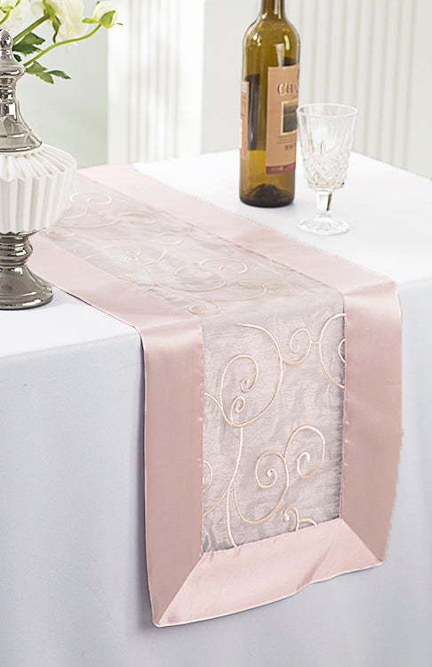 12.75"x108" Embroidered Organza Table Runner - Blush Pink/Rose Gold (1pc)