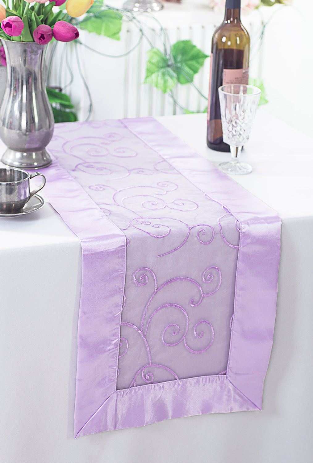 12.75"x108" Embroidered Organza Table Runner - Lavender (1pc)