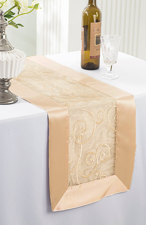 12.75"x108" Embroidered Organza Table Runner - Champagne (1pc)