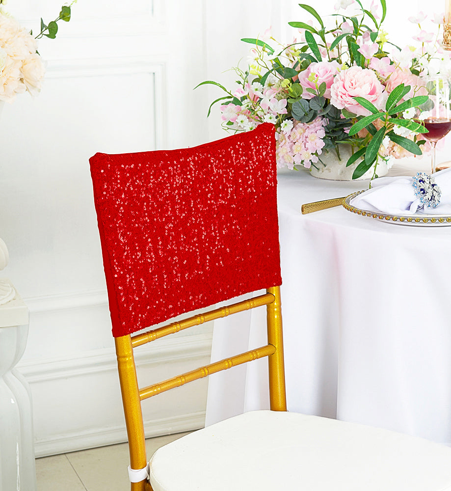 Bonnets de chaise en élasthanne à paillettes 13,5"x 10" - Rouge (1pc)