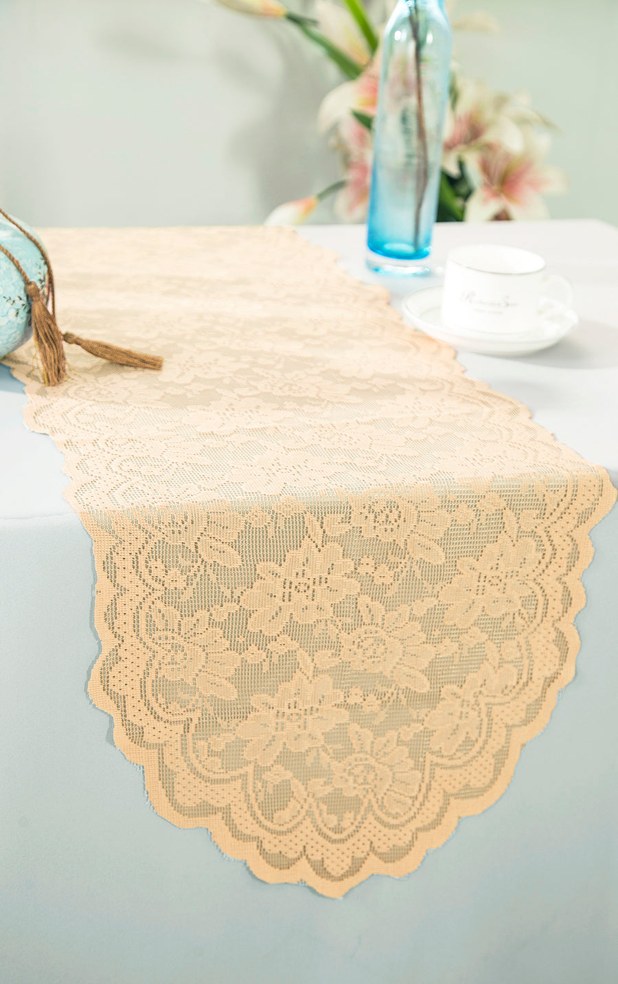 13.5"x108" Caspari Lace Table Runners - Champagne (1pc)