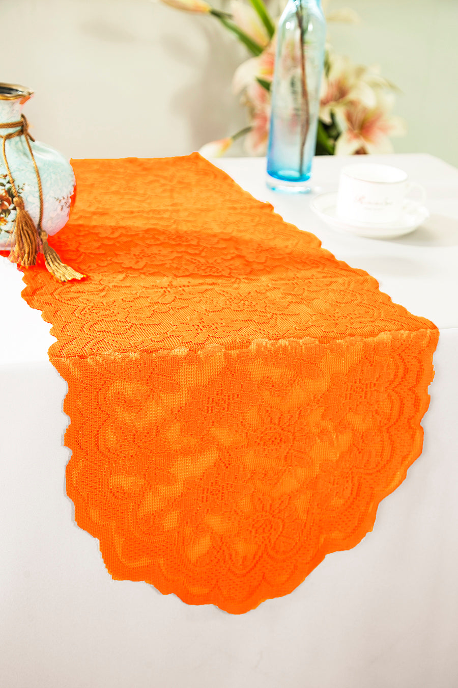 13.5"x108" Caspari Lace Table Runners - Orange (1pc)