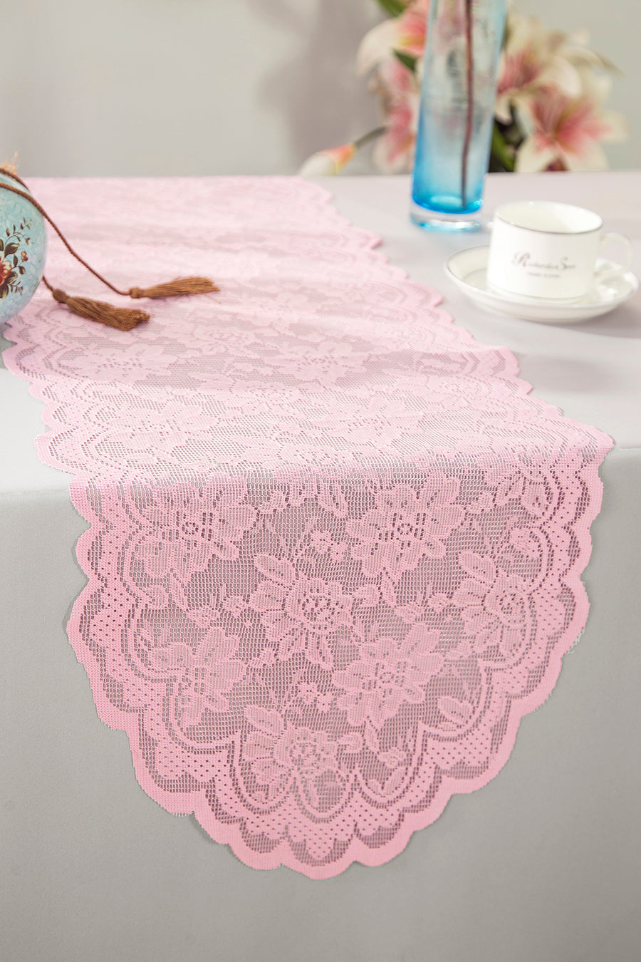 Caminos de mesa de encaje Caspari de 13.5 "x 108" - Rosa (1 pieza)