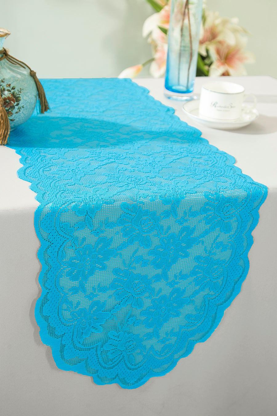 Chemins de table en dentelle Caspari 13,5"x108" - Turquoise (1pc)