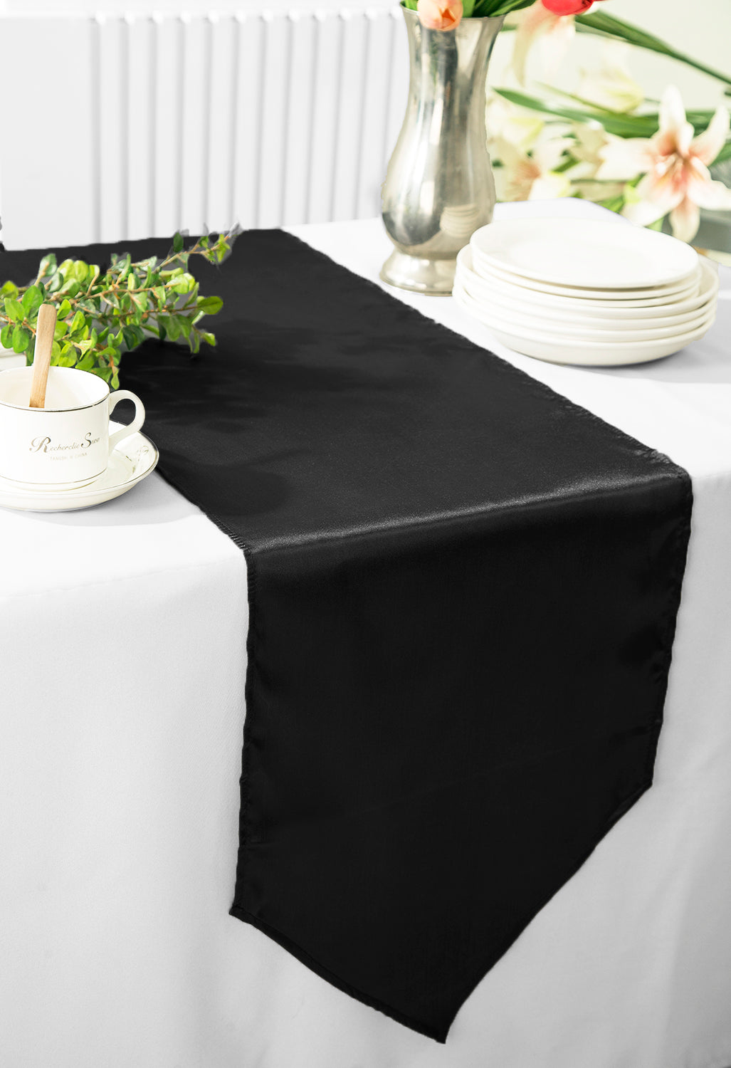 13.5"x108" Satin Table Runner - Black (1pc)