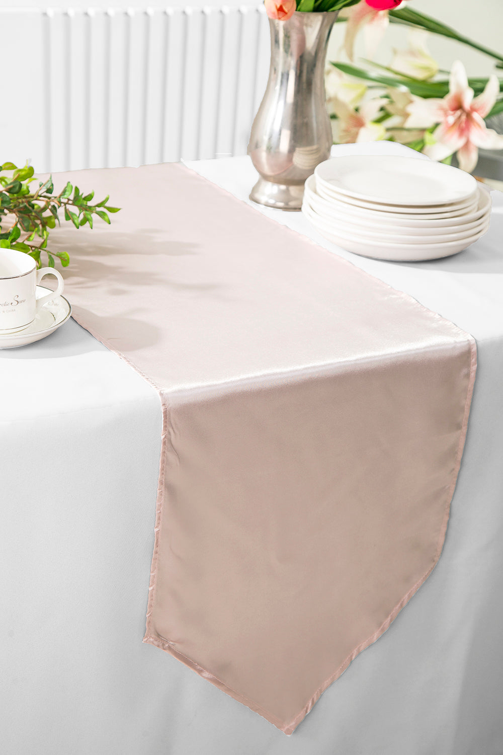 13.5"x108" Satin Table Runner - Blush Pink/Rose Gold (1pc)