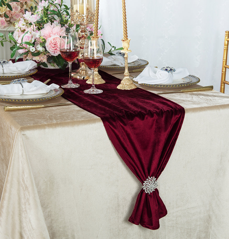 13"x108" Italian Velvet Table Runner - Burgundy (1pc)