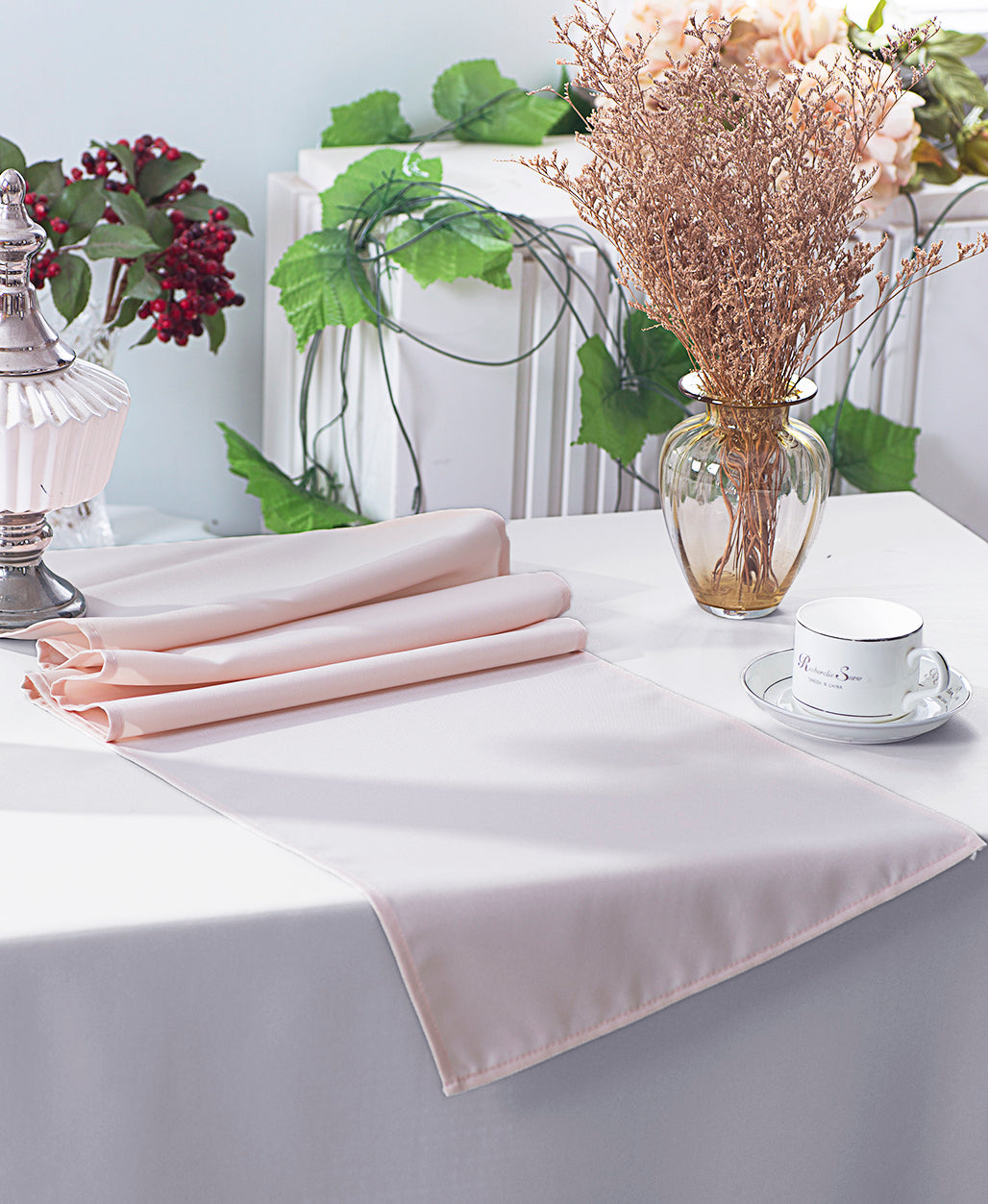 13"x108" Polyester Table Runners - Blush Pink/Rose Gold (1pc)