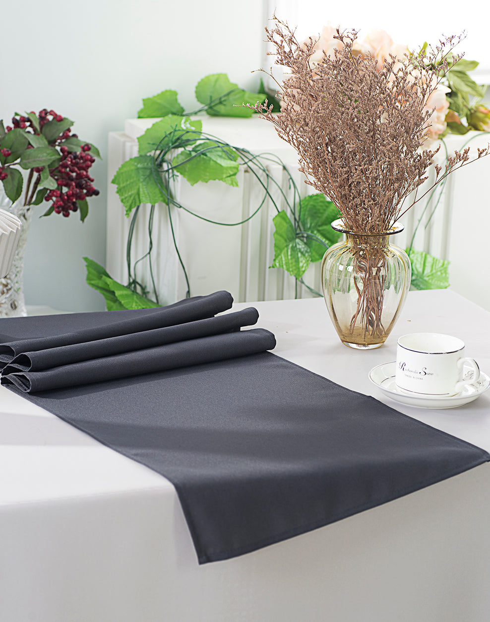 13"x108" Polyester Table Runners - Pewter/Charcoal (1pc)