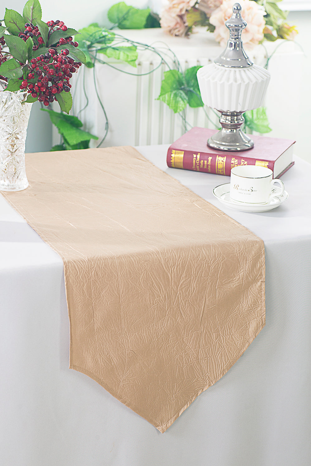 13"x108" Crushed Taffeta Table Runner - Champagne (1pc)