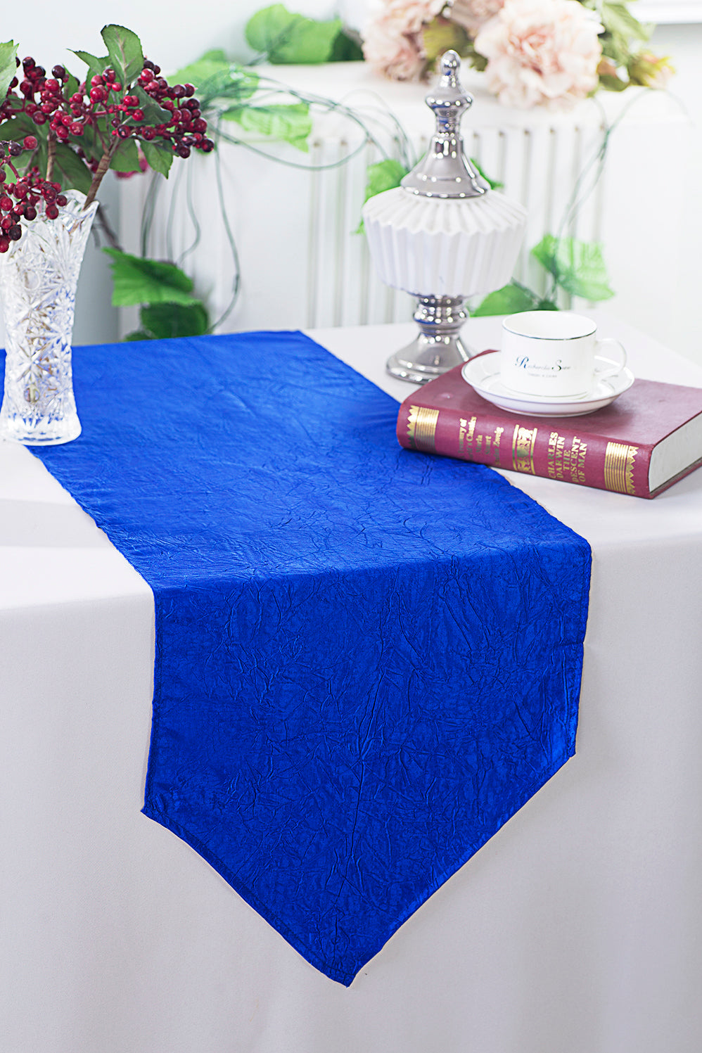 Chemin de table en taffetas écrasé 13"x108" - Bleu royal (1pc)