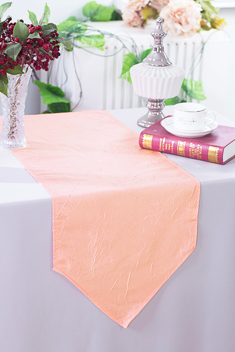 13"x108" Crushed Taffeta Table Runner - Apricot/Peach  (1pc)