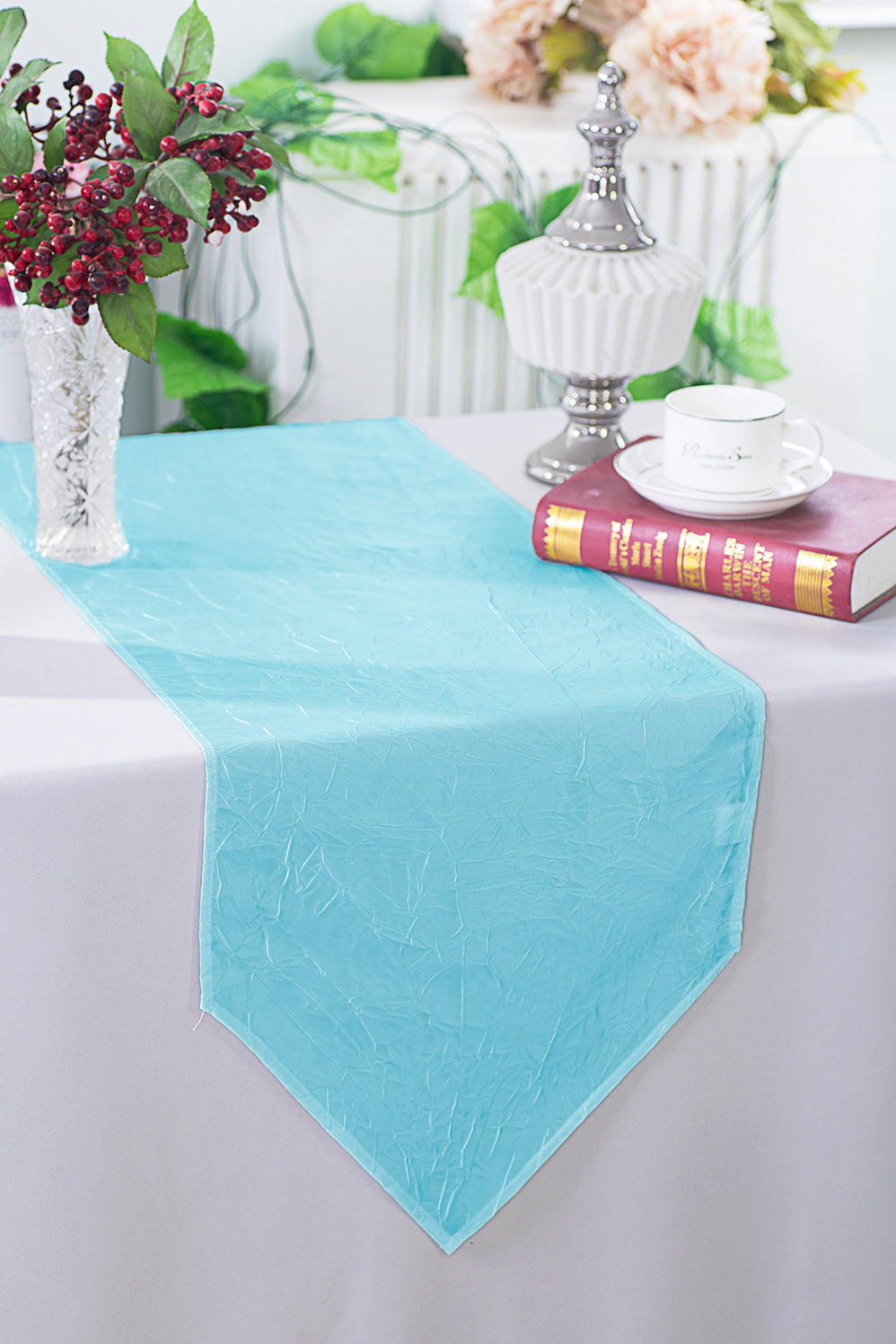 13"x108" Crushed Taffeta Table Runner - Baby Blue (1pc)