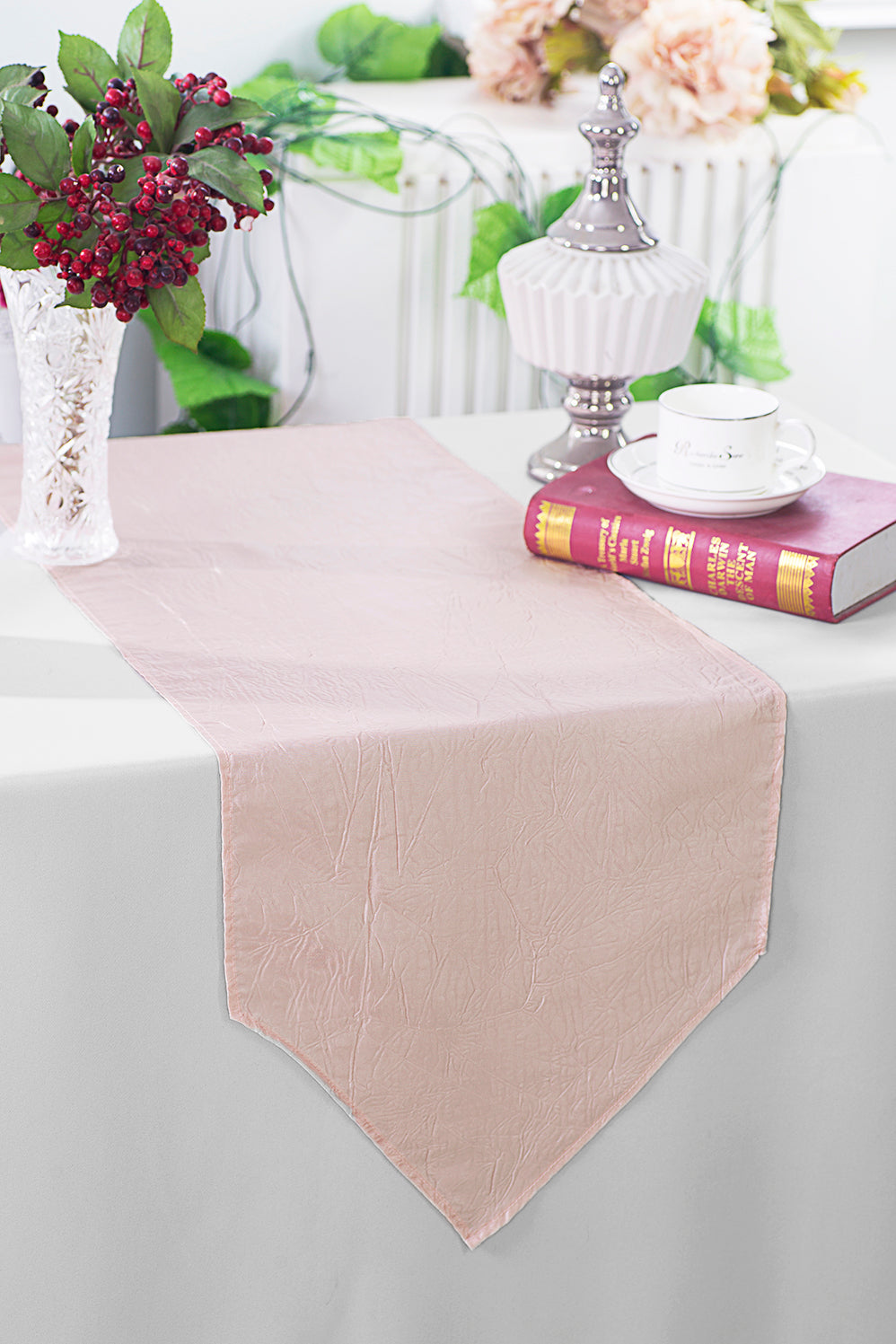 13"x108" Crushed Taffeta Table Runner - Blush Pink/Rose Gold (1pc)