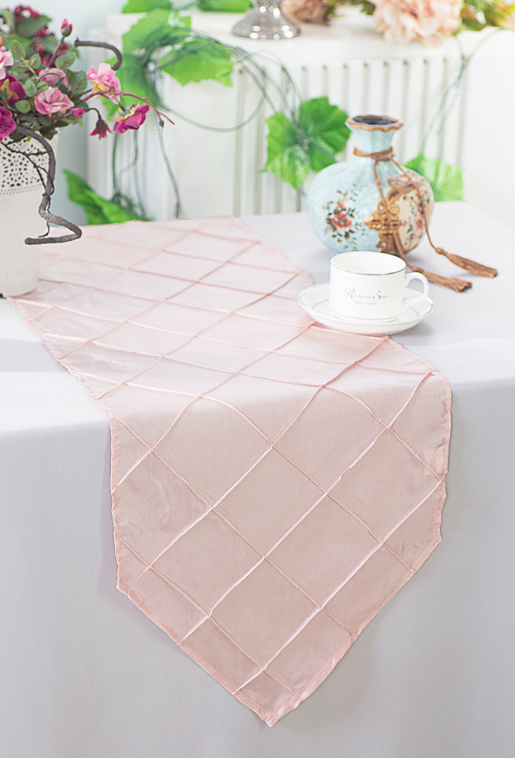 13"x108" Pintuck Taffeta Table Runner - Blush Pink/Rose Gold (1pc)