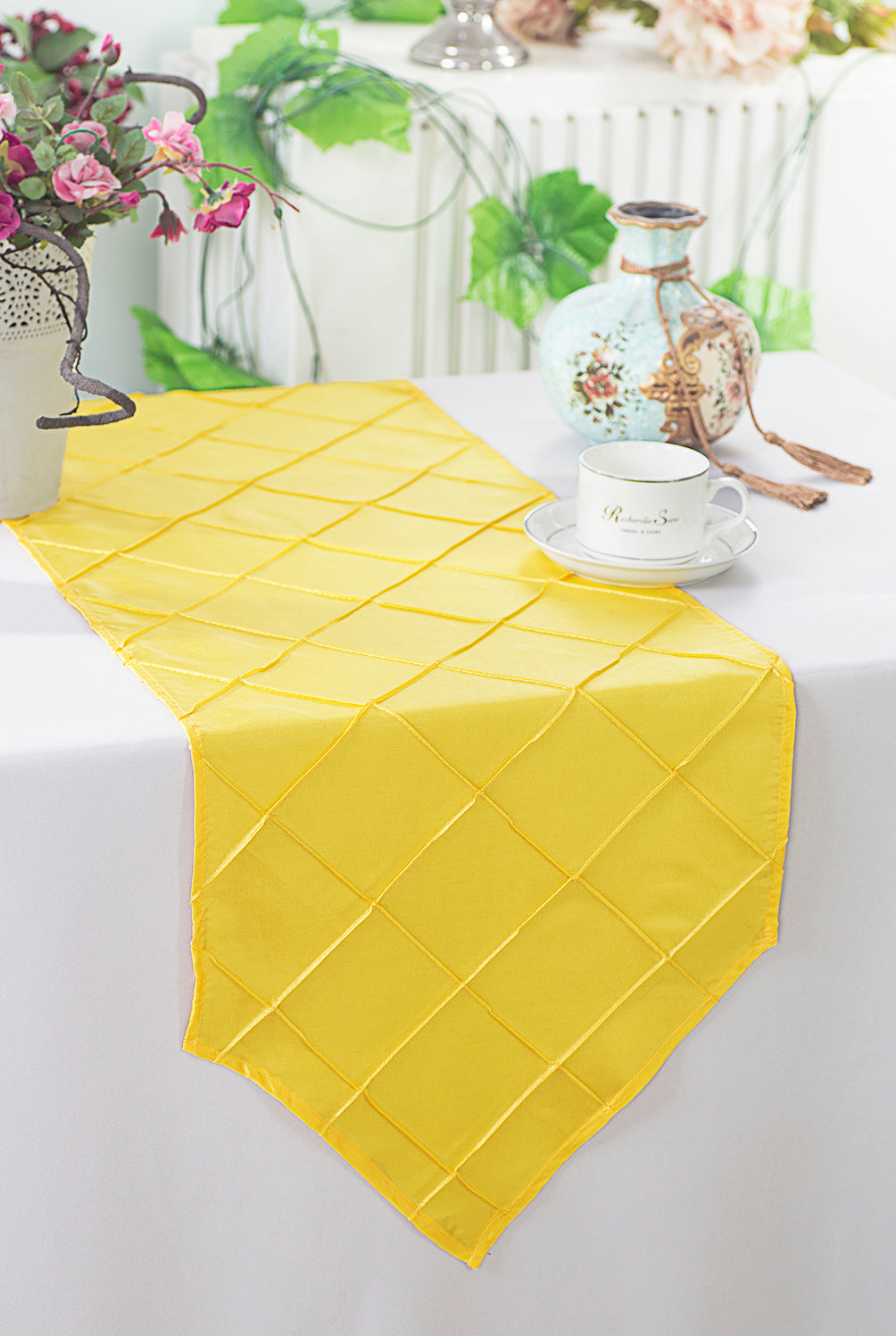 13"x108" Pintuck Taffeta Table Runner - Canary Yellow (1pc)