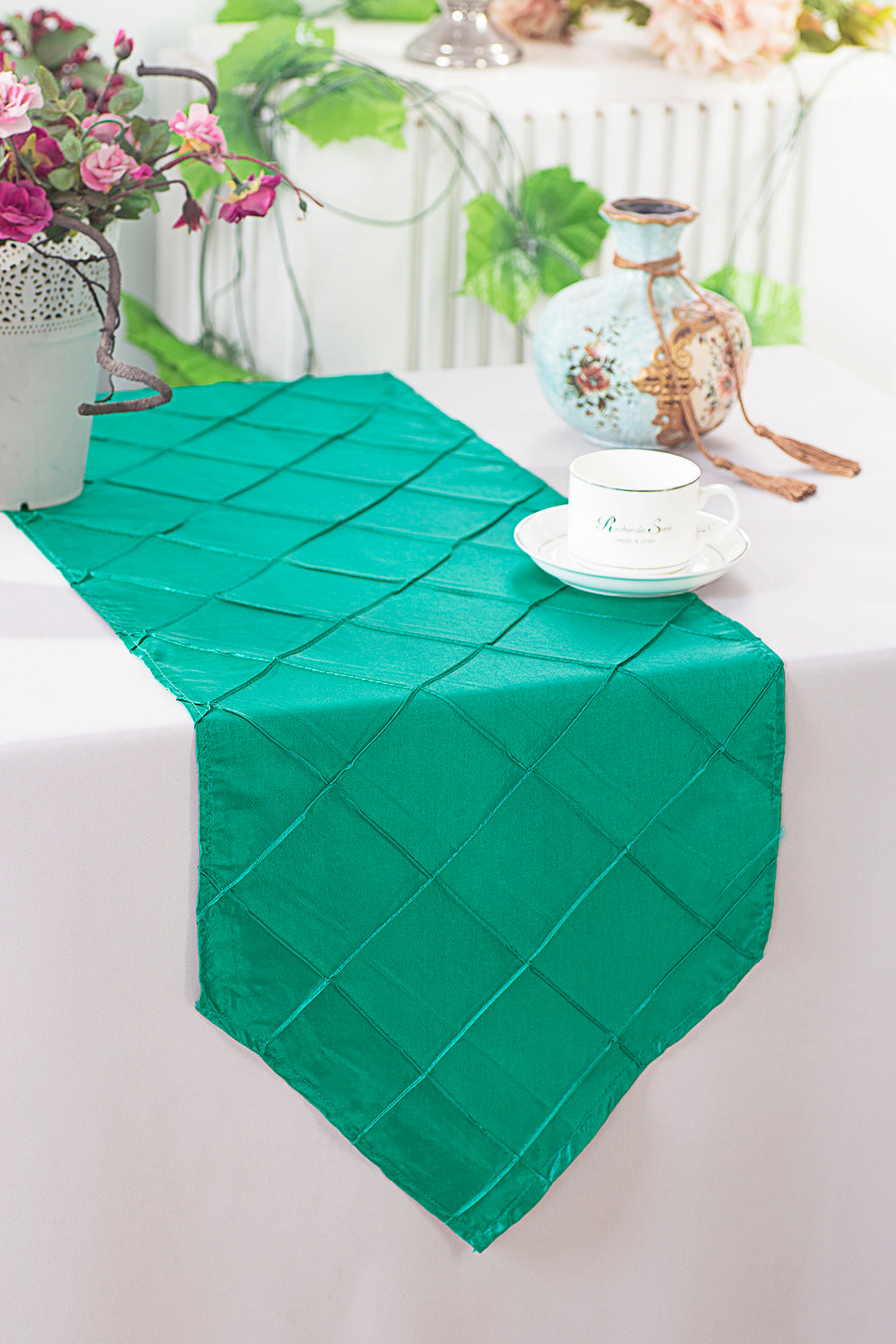 13"x108" Pintuck Taffeta Table Runner - Jade (1pc)