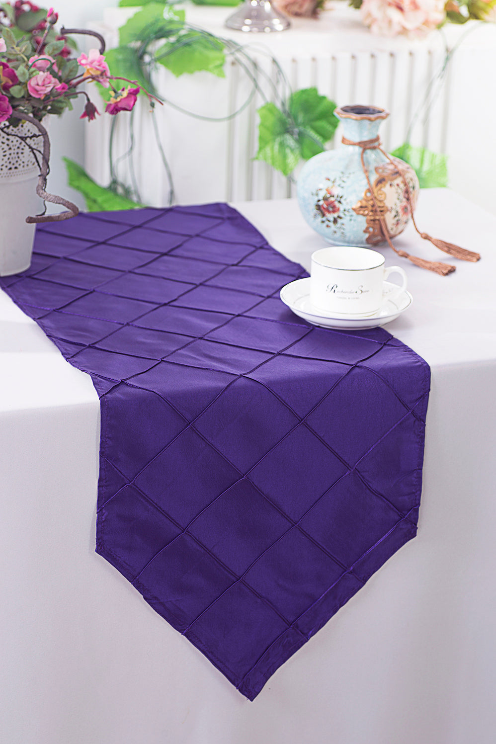 13"x108" Pintuck Taffeta Table Runner - Regency Purple (1pc)