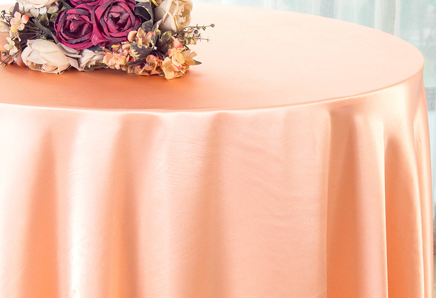 132" Round Heavy Duty Satin Tablecloth - Apricot/Peach (1pc)