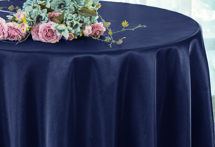 Nappe ronde en satin robuste de 132 po - Bleu marine (1 pièce)