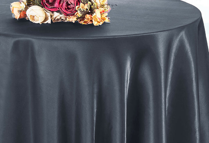 Nappe ronde en satin robuste de 132 po - Étain/Anthracite (1 pièce)
