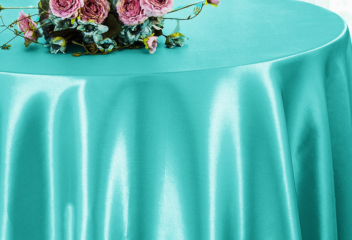 Nappe ronde en satin robuste de 132 po - Bleu piscine (1 pièce)