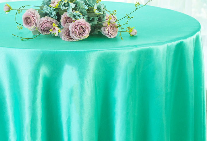 132" Round Heavy Duty Satin Tablecloth - Tiff Blue/Aqua Blue (1pc)