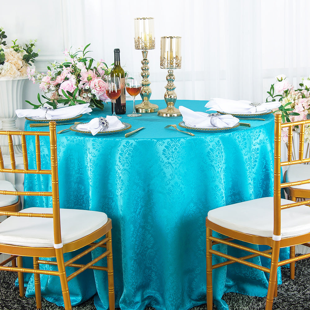 Nappe ronde en polyester jacquard damassé Marquis sans couture de 132 po - Turquoise (1 pièce)