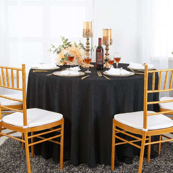 108" Seamless Round Crinkle Scuba (Wrinkle-Free) Tablecloth - Black (1pc)