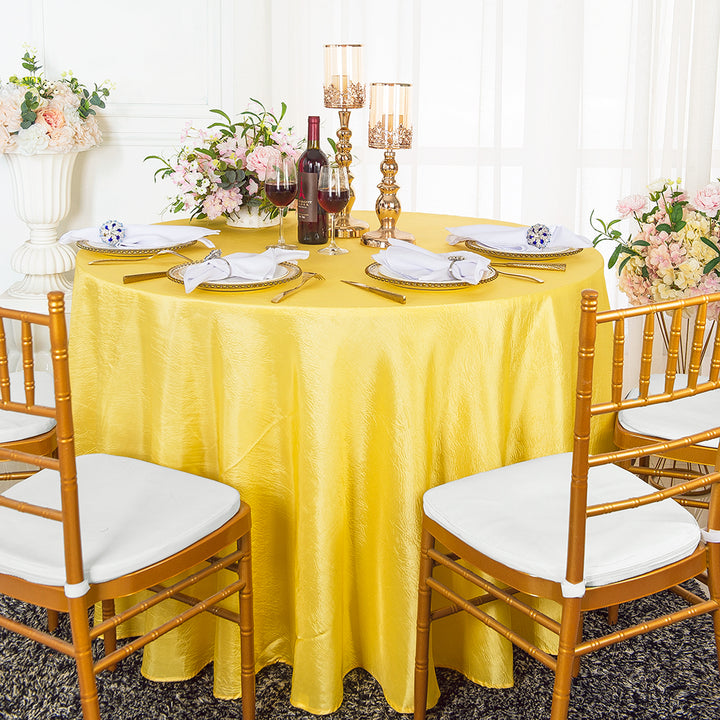 Mantel redondo de tafetán triturado de 132" - Amarillo canario (1 pieza)