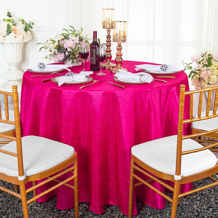 Mantel redondo de tafetán triturado sin costuras de 120" - Fucsia (1 pieza)