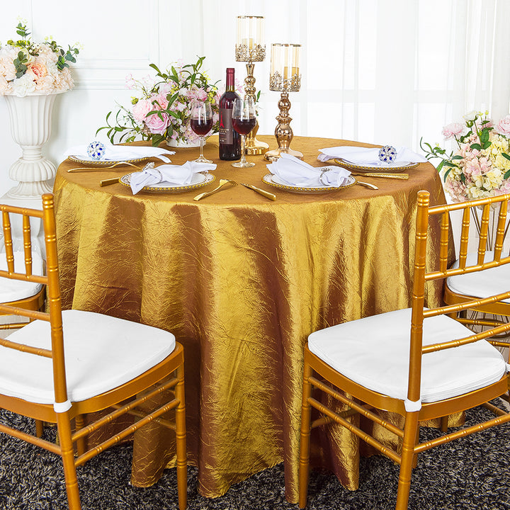 Nappe ronde en taffetas écrasé sans couture de 108 po - Or (1 pièce)