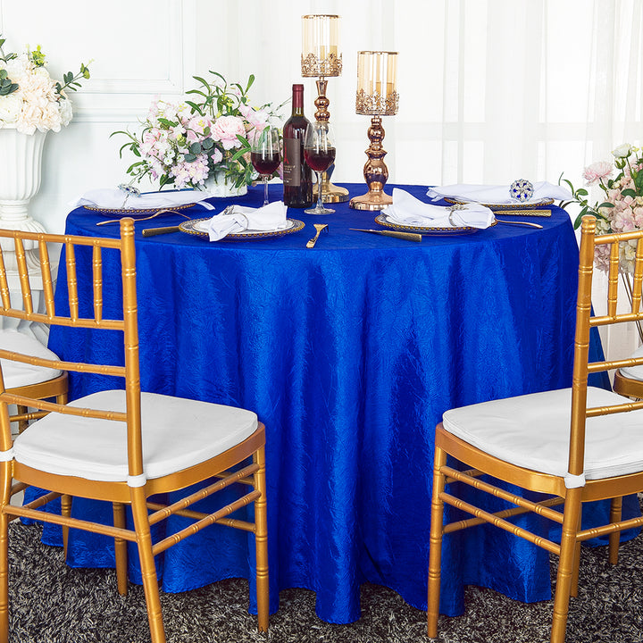 Mantel redondo de tafetán triturado sin costuras de 90" - Azul real (1 pieza)