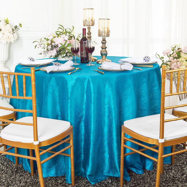 Nappe ronde en taffetas écrasé de 132 po - Turquoise (1 pièce)