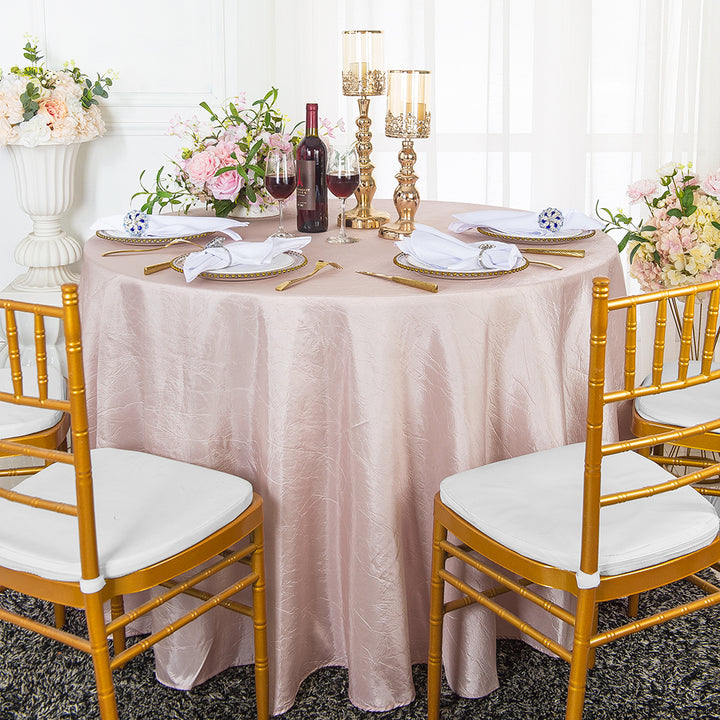 Mantel redondo de tafetán triturado sin costuras de 90" - Rosa rubor/oro rosa (1 pieza)