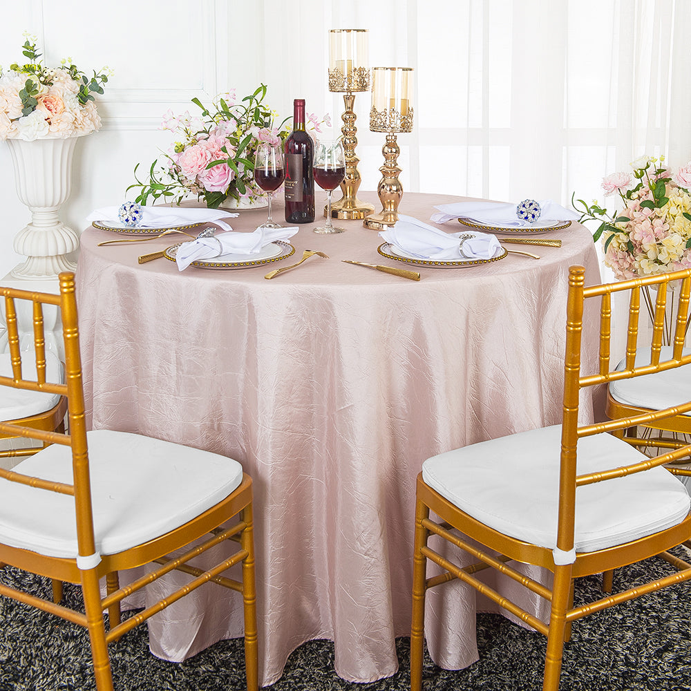 Nappe ronde en taffetas écrasé sans couture de 108 po - Rose pâle/Or rose (1 pièce)