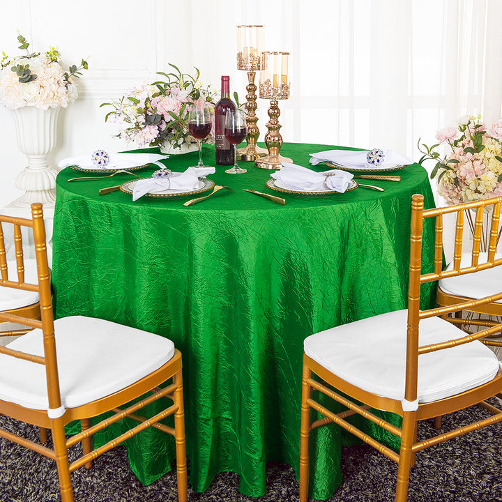 Mantel redondo de tafetán triturado sin costuras de 108" - Verde esmeralda (1 pieza)