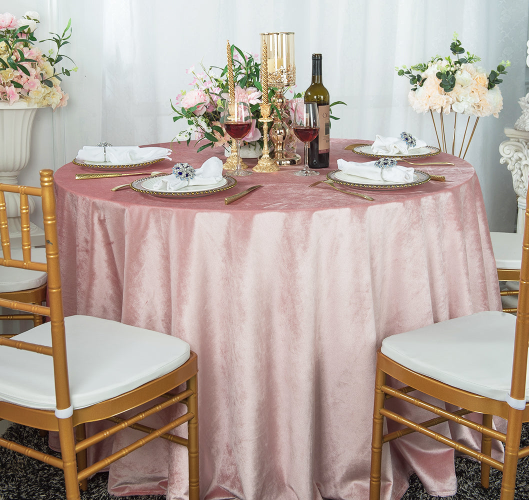 132" Round Italian Velvet Tablecloth - Blush Pink/Rose Gold (1pc)