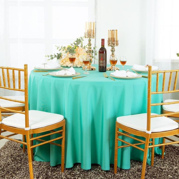 Nappe ronde en polyester 132" - Bleu Tiff/Bleu Aqua (1pc)
