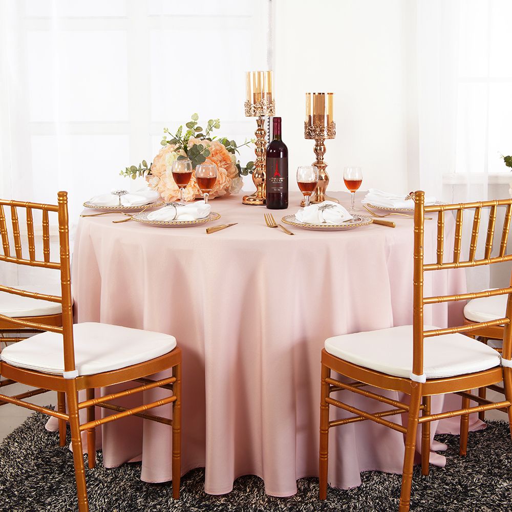 120" Seamless Round Polyester (220 GSM) Tablecloth - Blush Pink/Rose Gold (1pc)