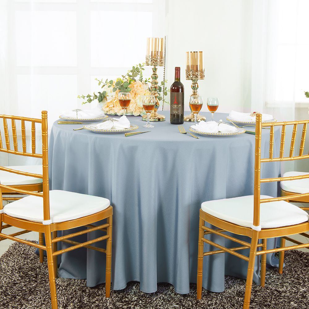 120" Seamless Round Polyester (220 GSM) Tablecloth - Dusty Blue (1pc)