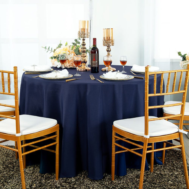 132" Seamless Round Premium Polyester (240 GSM) Tablecloth - Navy Blue (1pc)
