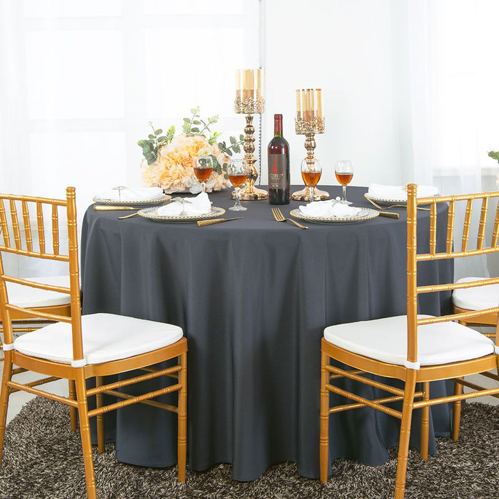 Mantel redondo de poliéster de 108" - Peltre/Carbón (1 pieza)