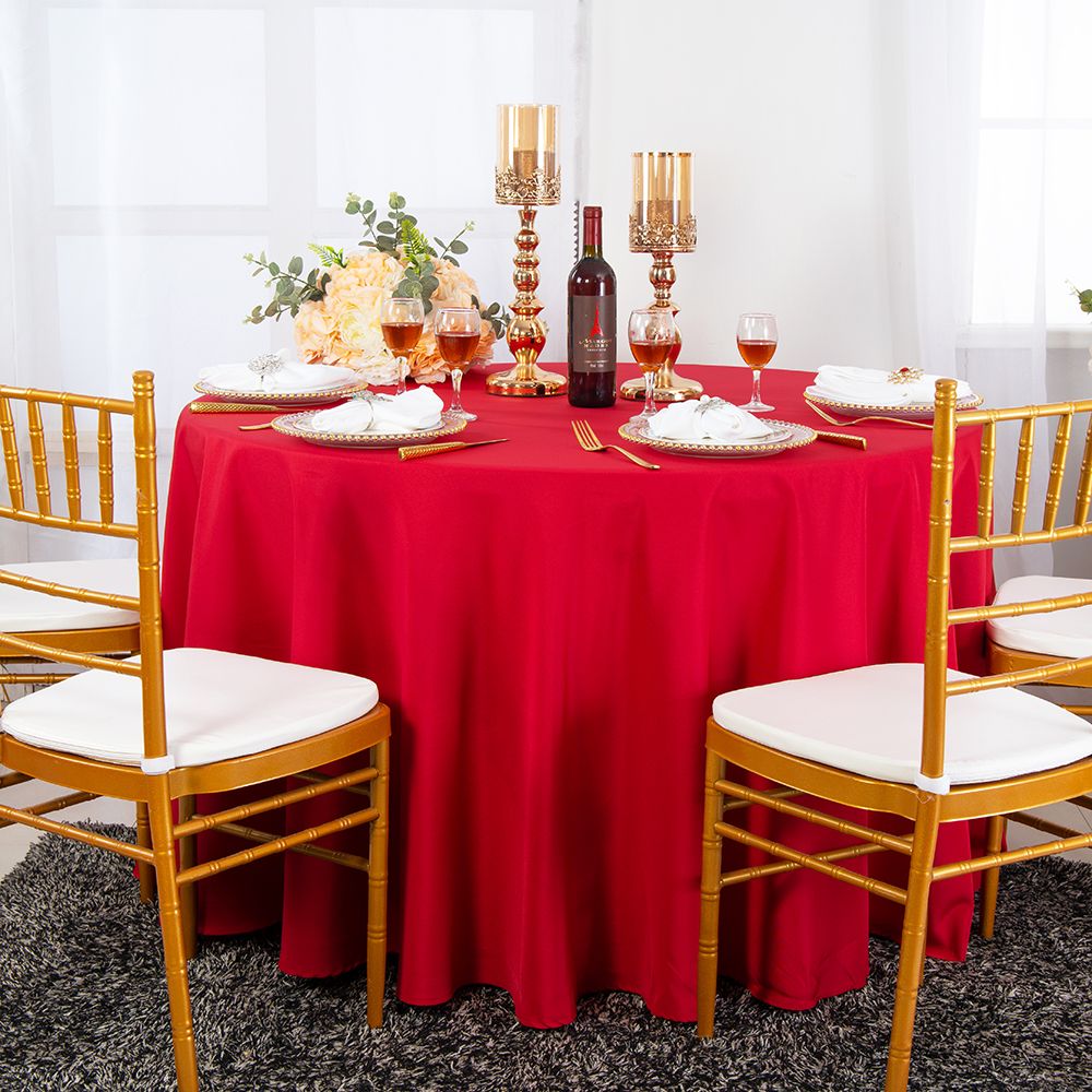 120" Seamless Round Polyester (220 GSM) Tablecloth - Red (1pc)