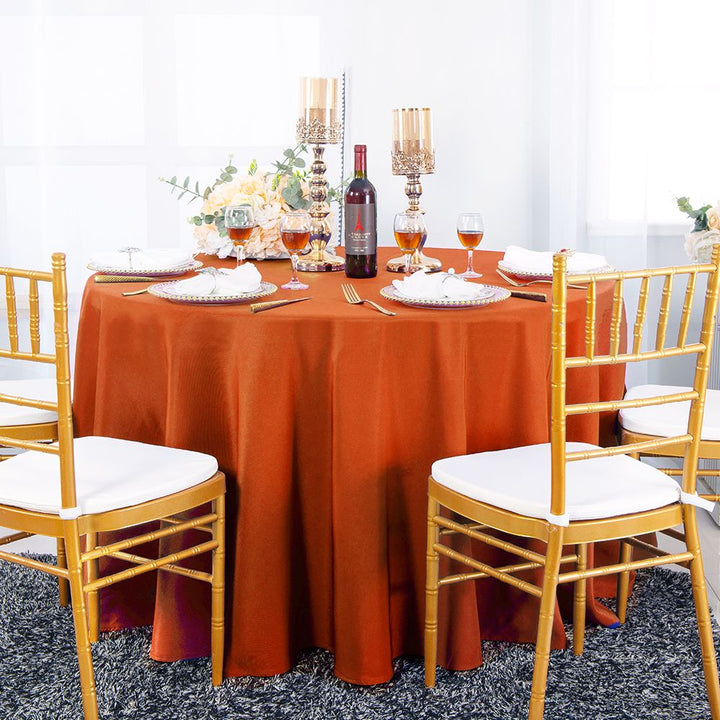 132" Seamless Round Premium Polyester (240 GSM) Tablecloth - Rust/Burnt Orange (1pc)